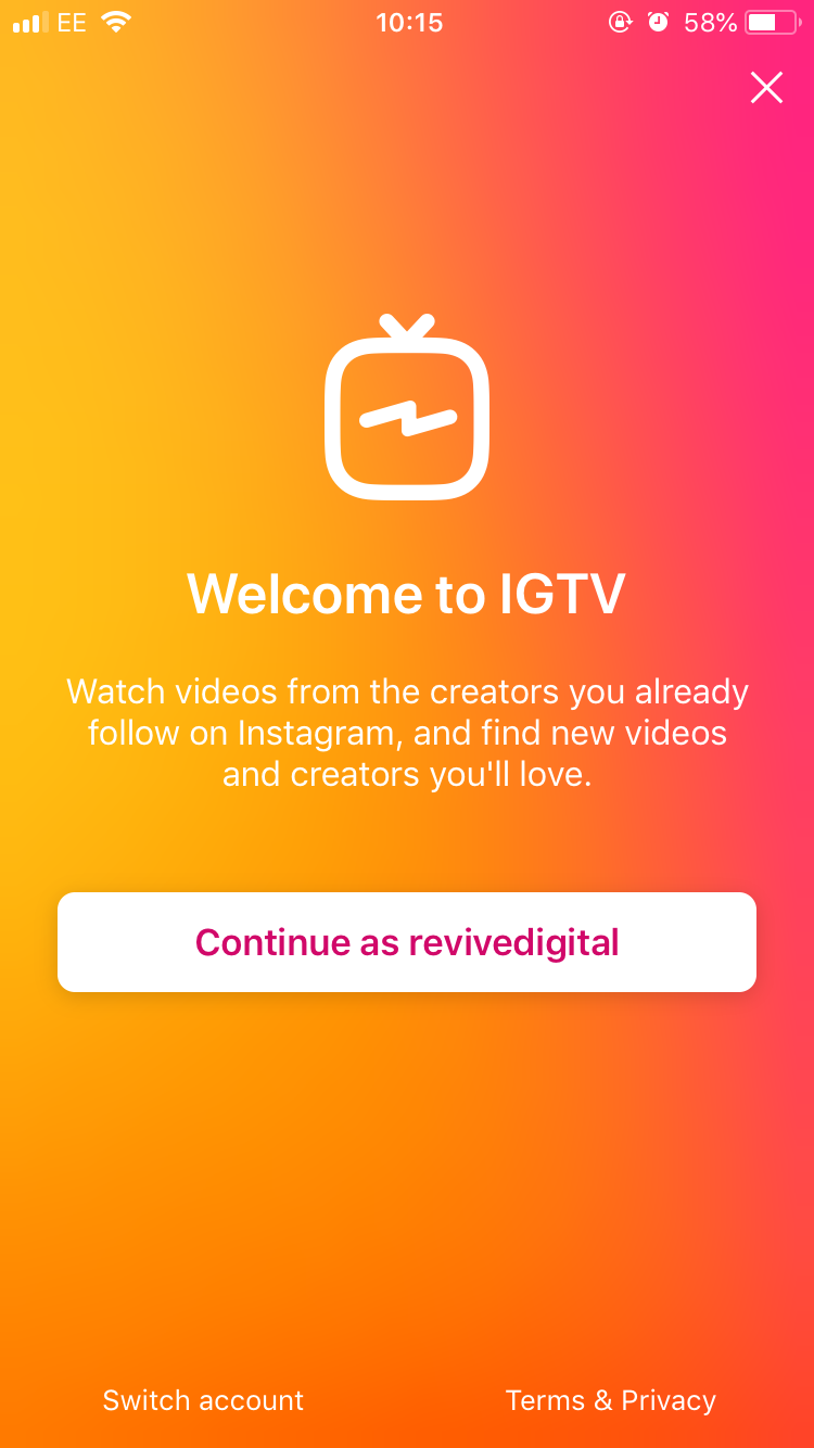 welcome screen of igtv 