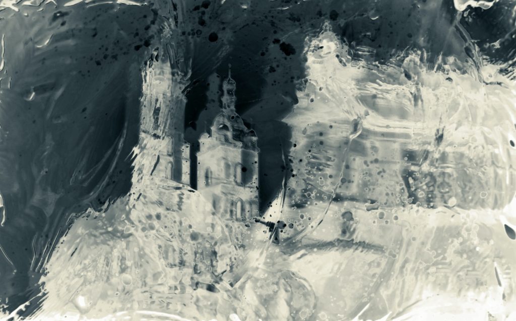 Seeing things differently. Negative photo of a church.